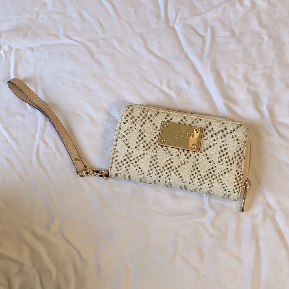 Michael Kors white and gold wristlet, like new